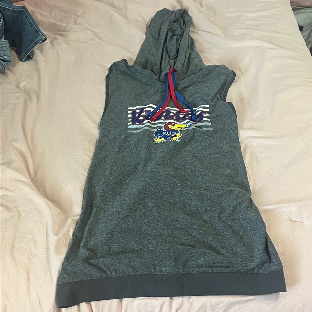 KU Gray Hooded Sleeveless Top